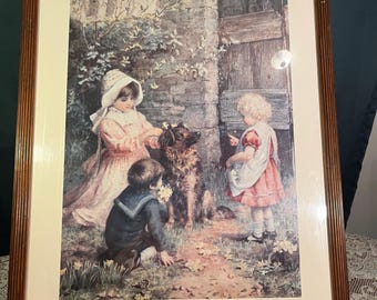 Spring Decorations by Angus King 1880-1912 24”x 30” Victorian children decorating their dog for spring Adorable