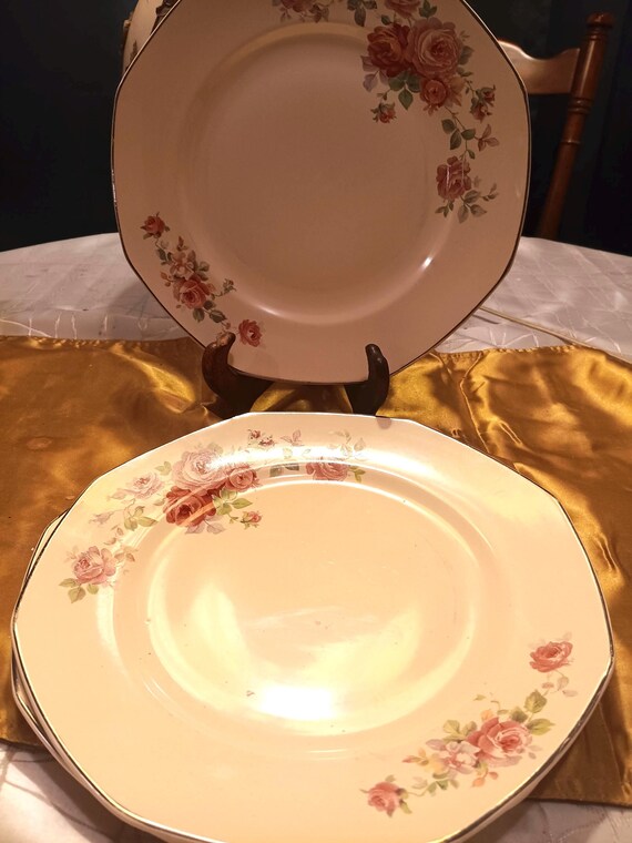 Homer Laughlin 1930s to 1940s Virginia Rose Octogon Dinner Plates