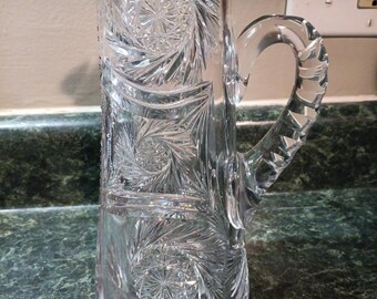 Antique  Cut Glass Pitcher  10" Pinwheel Heavy leaded glass