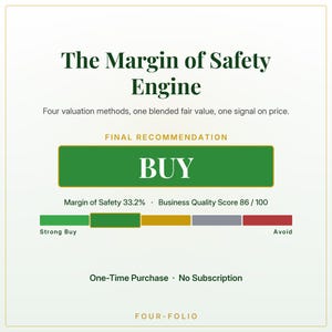 Margin of Safety Engine, Excel Stock Valuation Spreadsheet, Intrinsic Value and DCF Calculator with Quality Scorecard, Google Sheets