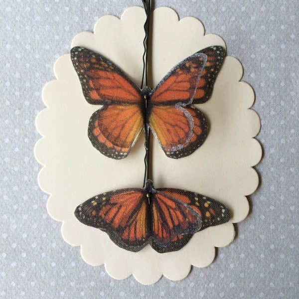 Monarchfalter-Haarnadeln, Monarchfalter-Kopfschmuck, Schmetterlings-Haarschmuck, Seidenfalter, Orangefarbener Schmetterling – 2 Stück