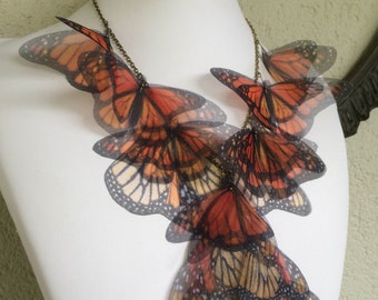 Migration - Handmade Monarch Silk Organza Butterflies Necklace, Statement Necklace - One of a Kind - Made to Order