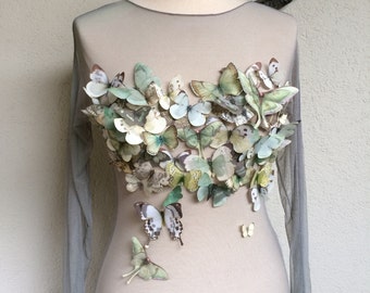 Capolavoro - Handmade Women Shirt with Cotton and Silk Organza Butterflies and Moths - One of a Kind