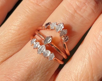 Raw Herkimer Diamond Copper Ring: Electroformed Bohemian Stacking Ring