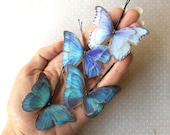 バタフライヘアピン、バタフライヘアピン、バタフライヘアアクセサリー、ティールブルーコットン＆シルクオーガンザ、ファブリックバタフライ - 4個