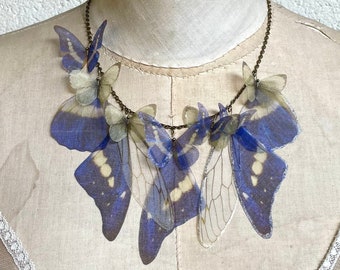 Butterfly Necklace, Blue Butterfly, Ivory Butterfly, Butterfly Wings, Silk Butterfly, Organza Butterfly, Silk Jewelry, Statement Necklace