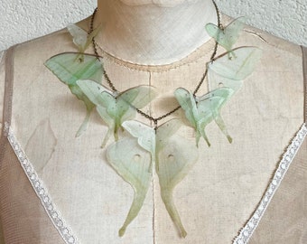 Luna Moth Necklace, Wings Necklace, Butterfly Necklace, Actias Selene, Green Butterfly Necklace, Silk Butterfly, Statement Necklace