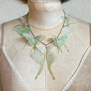 Luna Moth Necklace, Wings Necklace, Butterfly Necklace, Actias Selene, Green Butterfly Necklace, Silk Butterfly, Statement Necklace