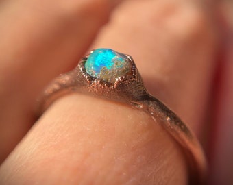 Raw Opal Ring, Size US 6 3/4, Statement Ring, Copper Opal Ring, Electroformed Copper Ring, October Birthstone Ring, Ethiopian Opal