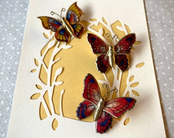 Vintage Butterfly Pin, Vintage Butterfly Brooch, Set of Three Items, Enamel Brooch Pin, Enamel Butterfly Pin, Insect Brooch Vintage