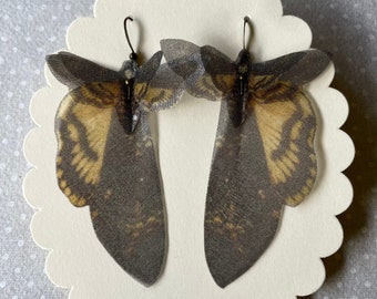 Deaths Head Moth Earrings, Butterfly Earrings, Moth Wings Earrings, Silk Organza Earrings, Organza Earrings, Silk Butterfly