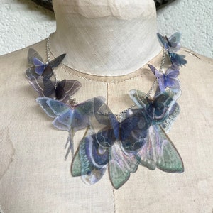 Butterfly Necklace, Luna Moth Necklace, Silk Butterfly, Purple Butterfly, Statement Necklace, Organza Butterfly Necklace, Butterfly Wings