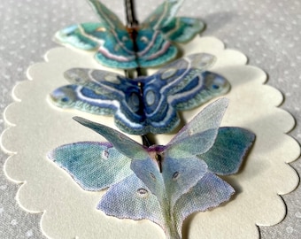 Moth Hair Pin, Butterfly Hair Pin, Luna Moth Hair Pin, Moth Hair accessories, Silk Butterflies, Fabric Butterflies, Blue Butterfly -3 pieces