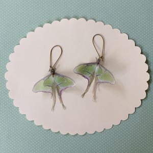 Luna Moth Earrings in Silk Organza, Actias Luna, Butterfly Earrings image 2