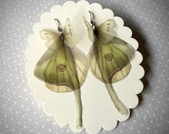 Luna Moth Earrings, Butterfly Earrings, Wings Earrings, Silk Organza Earrings, Organza Earrings, Silk Butterfly