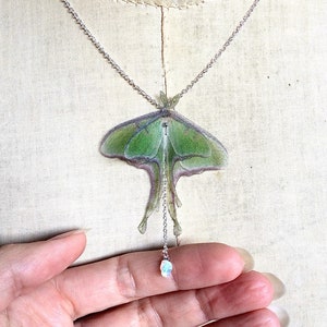 Luna Moth Necklace, Silver Opal Necklace, Silk Organza Luna Moth, Raw Ethiopian Opal, Dainty Necklace, Boho Necklace, Organza Butterfly