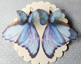 Butterfly Earrings, Wings Earrings, Morpho Butterfly Earrings, Morpho Blue, Blue Butterfly Earrings, Silk Butterfly, Silk Organza Fabric