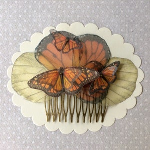 Butterfly Hair Comb, Wings Hair Comb, Butterfly Hair Accessories, Monarch Butterfly, Orange and Ivory Silk Organza, Silk Butterfly