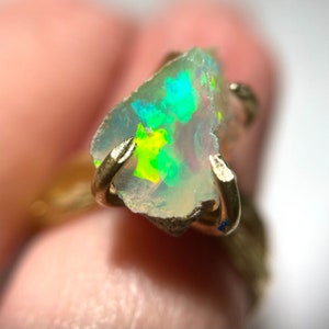 Opal Ring, Raw Opal Brass Ring, Opal Branch Ring, Twig Ring, Adjustable Ring, Raw Gemstone, Rough Opal, October Birthstone, Ethiopian Opal