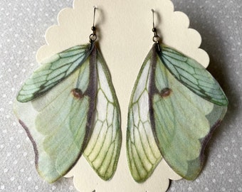 Luna Moth oorbellen, vlinder oorbellen, cicade vleugels oorbellen, vleugels oorbellen, zijden organza oorbellen, organza oorbellen, zijden vlinder