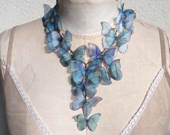 Butterfly Necklace, Morpho Blue Butterfly, Silk Butterfly, Blue Butterfly, Teal Butterfly, Statement Necklace, Lariat Butterfly Necklace