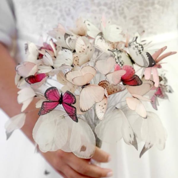 Ramo de novia de mariposas, ramo de novia de libélulas, ramo de novia para novia en organza de algodón y seda: personalizado y único.