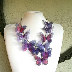 Butterfly Necklace, Purple Lilac Lavender and Pink Fucsia Silk Organza, Statement Necklace, Organza Butterfly image 6