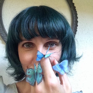 Butterfly Ring, Fluttering Butterflies, Silk Butterfly, Fabric Butterfly, Blue Butterfly, Fairy Butterfly, Morpho Butterfly Jewelry