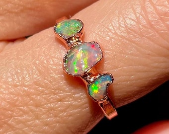 Raw Opal Ring, Triple Opal, Statement Ring, Copper Opal Ring, Electroformed Copper Ring, October Birthstone, Ethiopian Opal