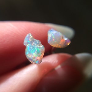 Opal Earrings, Large Opal Studs Earrings, Raw Stone, Raw Gemstone Earrings, October Birthstone, Ethiopian Welo Opals image 7