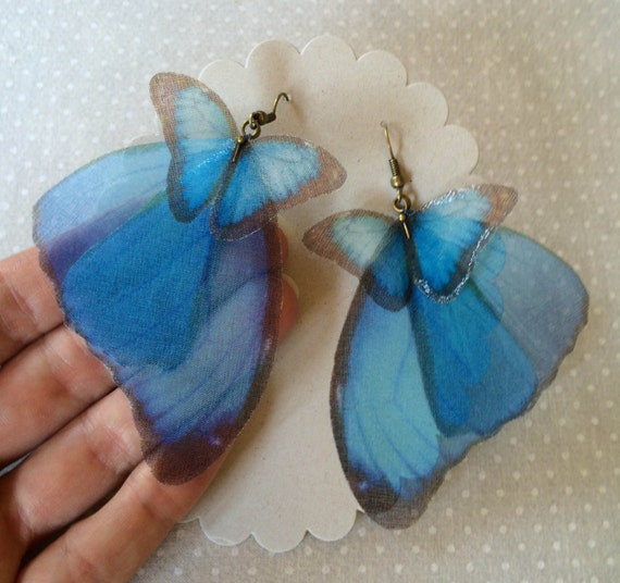 Butterfly Earrings Morpho Butterfly Wings Earrings Silk Organza