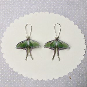 Luna Moth Earrings in Silk Organza, Actias Luna, Butterfly Earrings image 6