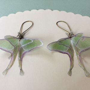 Luna Moth Earrings in Silk Organza, Actias Luna, Butterfly Earrings image 4