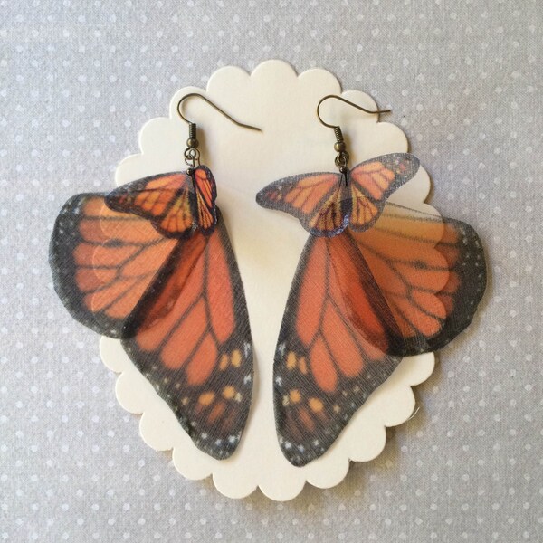 Monarch Butterfly Earrings, Butterfly Wings, Orange Black Silk Organza, Organza Butterfly, Monarch Migration, Fabric Earrings