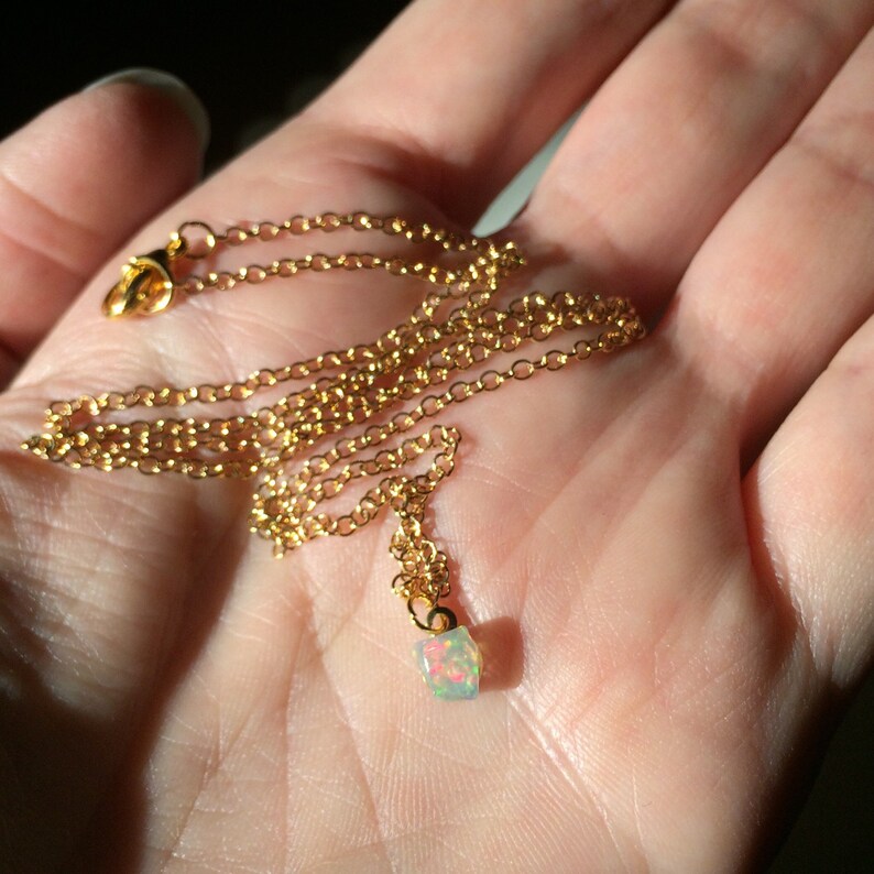 Silver Opal Necklace Dainty Minimal Opal Jewelry Opal Necklace Ethiopian Welo Opal Raw Stone Gold Opal Necklace October Birthstone