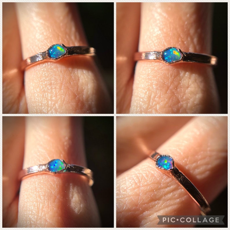 Raw Opal Ring, Dainty Opal Ring, Stacking Opal Ring, Stack, Copper Opal Ring, Electroformed Opal Ring, October Birthstone Ring image 7