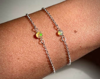 Silver Opal Bracelet, Raw Opal Jewelry, Dainty Bracelet, Stacking Bracelet, Layering Bracelet, October Birthstone, Ethiopian Opal