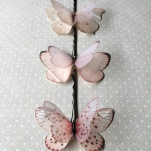 Butterfly Hair Pin, Butterfly Hairpin, Butterfly Hair Accessories in Light and Blush Pink Cotton and Silk Organza Fabric 3 pieces image 3