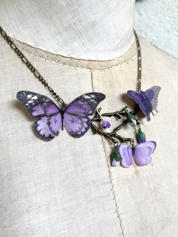 Purple butterfly necklace deals