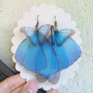 Butterfly Earrings, Morpho Butterfly, Wings Earrings, Silk Organza, Silk Butterfly Earrings, Organza Butterfly Earrings, Blue Butterfly image 5