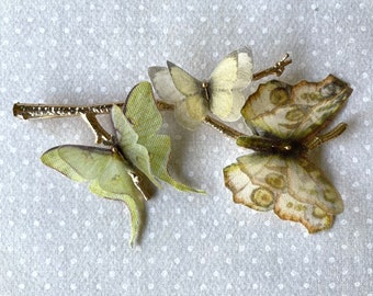 Butterfly Hair Pin, Butterfly Hairpin, Butterfly Hair Piece, Butterfly Hair Accessories, Silk Butterflies, Fabric Butterflies, Gold Hair Pin