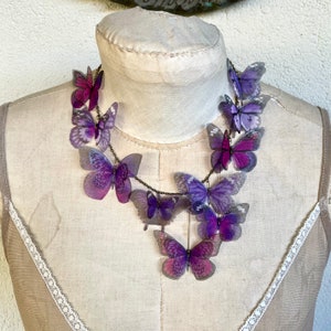 Butterfly Necklace, Purple Lilac Lavender and Pink Fucsia Silk Organza, Statement Necklace, Organza Butterfly image 5