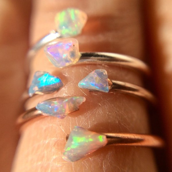 Opal Ring, Silver Plated Ring, Copper Ring, Brass Ring, Raw Gemstone, Stacking Ring, Dainty Ring, October Birthstone Ring, Ethiopian Opal