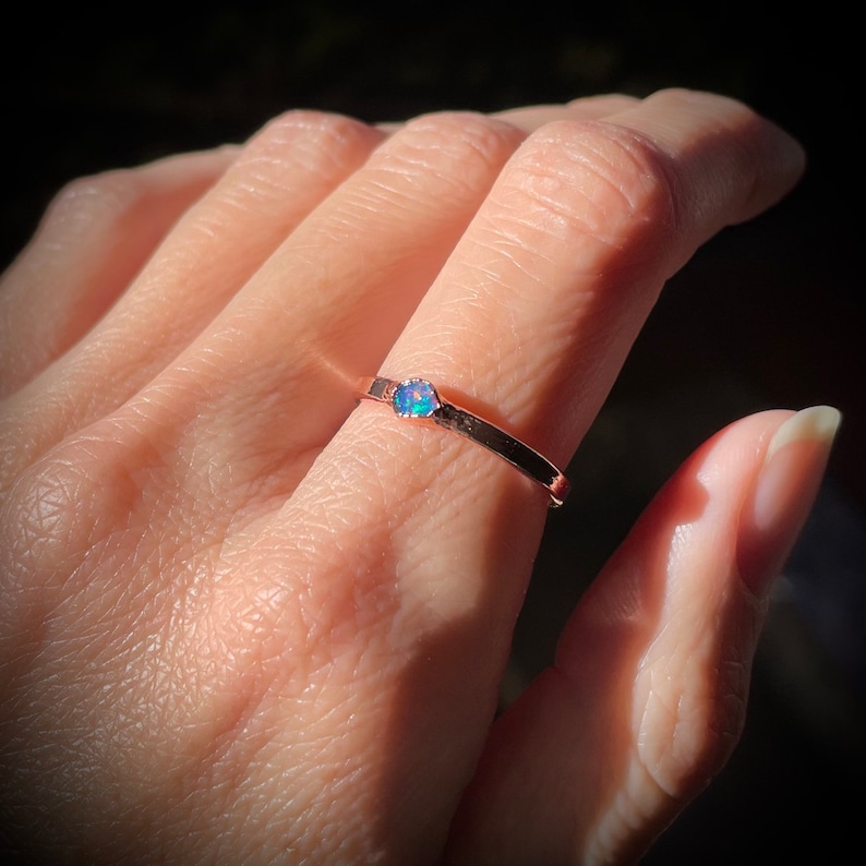 Raw Opal Ring, Dainty Opal Ring, Stacking Opal Ring, Stack, Copper Opal Ring, Electroformed Opal Ring, October Birthstone Ring image 6