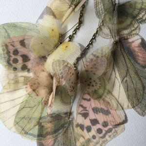 Butterfly and Wings Necklace in Pastel Pink, Green, Yellow Silk Organza, Statement Necklace, Butterfly Necklace, Organza Butterfly image 3