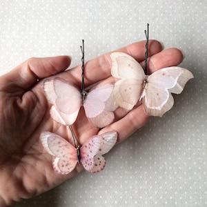 Butterfly Hair Pin, Butterfly Hairpin, Butterfly Hair Accessories in Light and Blush Pink Cotton and Silk Organza Fabric 3 pieces image 1