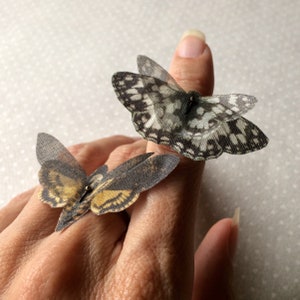 Butterfly Ring, Deathhead Moth, Fluttering Butterflies, Silk Butterfly, Fabric Butterfly, Moth Ring, Fairy Butterfly, Acherontia Atropos