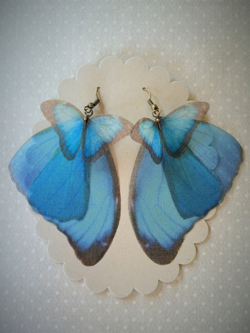 Butterfly Earrings, Morpho Butterfly, Wings Earrings, Silk Organza, Silk Butterfly Earrings, Organza Butterfly Earrings, Blue Butterfly image 7