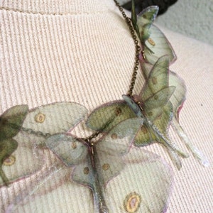 Luna Moth Necklace, Wings Necklace, Butterfly Necklace, Sage Green Silk Organza, Actias Luna Necklace, Silk Butterfly, Statement Necklace image 4