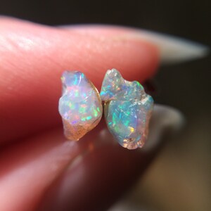 Opal Earrings, Large Opal Studs Earrings, Raw Stone, Raw Gemstone Earrings, October Birthstone, Ethiopian Welo Opals image 6